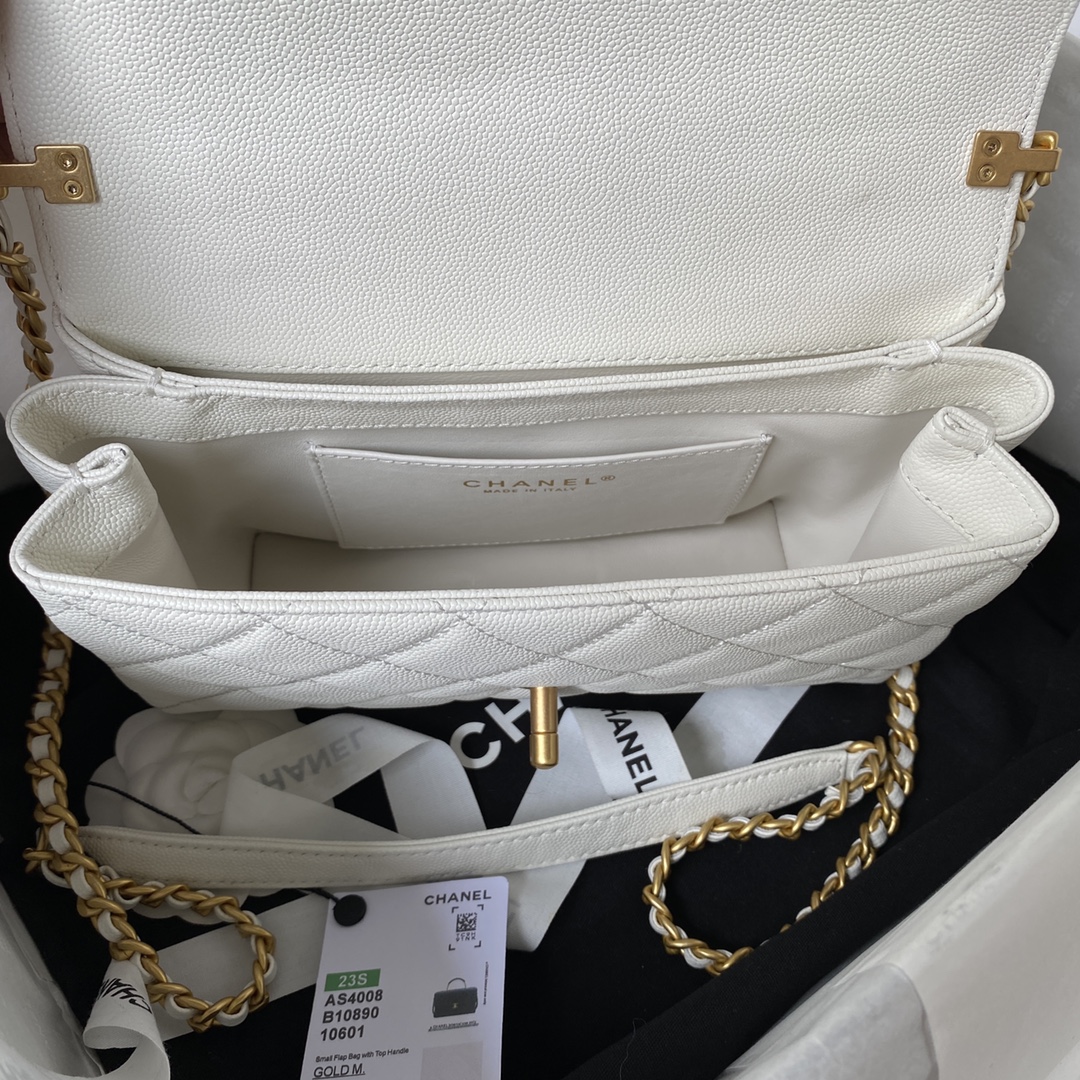 Top Handle Small Grained Calfskin Flap Chain Handbag Shoulder Bag AS4008 White